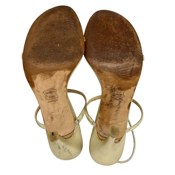 STUART WEITZMAN Gold Jewel Strappy Heels Sz 7 Leather Party Prom Event Wedding - Picture 13 of 14